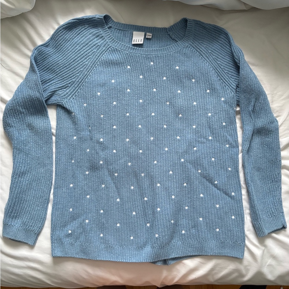 Elle Light Blue Sweater with Delicate Embellishments